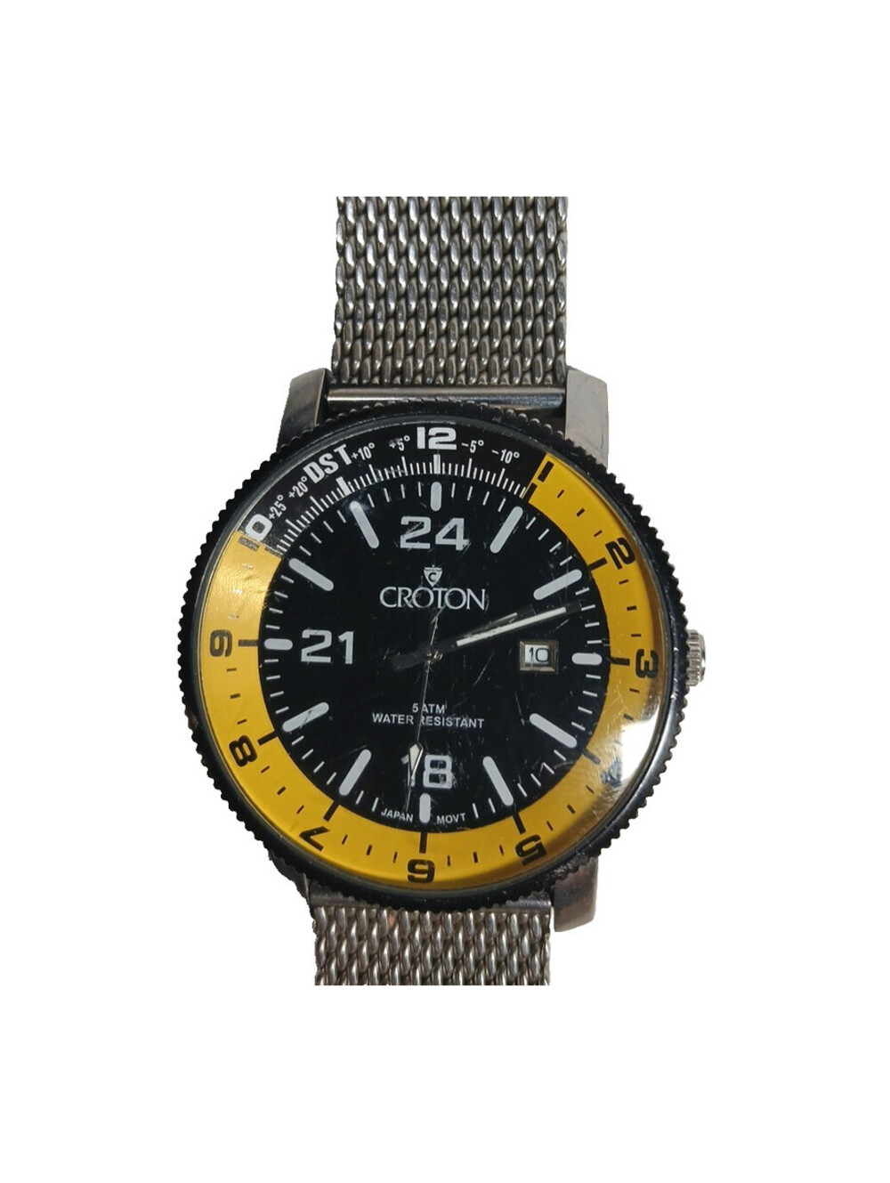 Croton Black/Yellow Dial All Stainless Steel Mesh Bracelet Date Model: CN307148
